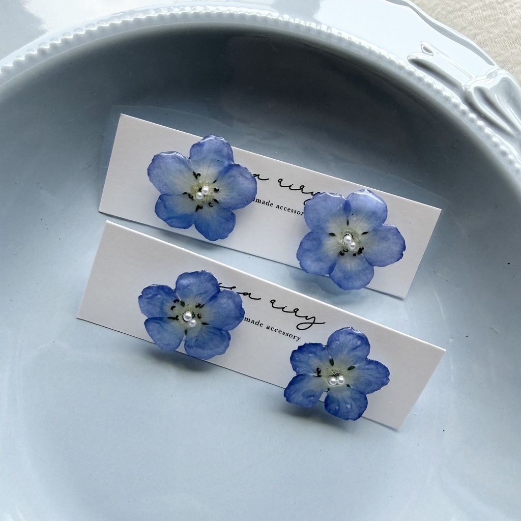 no.316 再販 ネモフィラのピアス ネモフィラ パール ブルー フラワー ドライフラワー サージカルステンレス ピアス