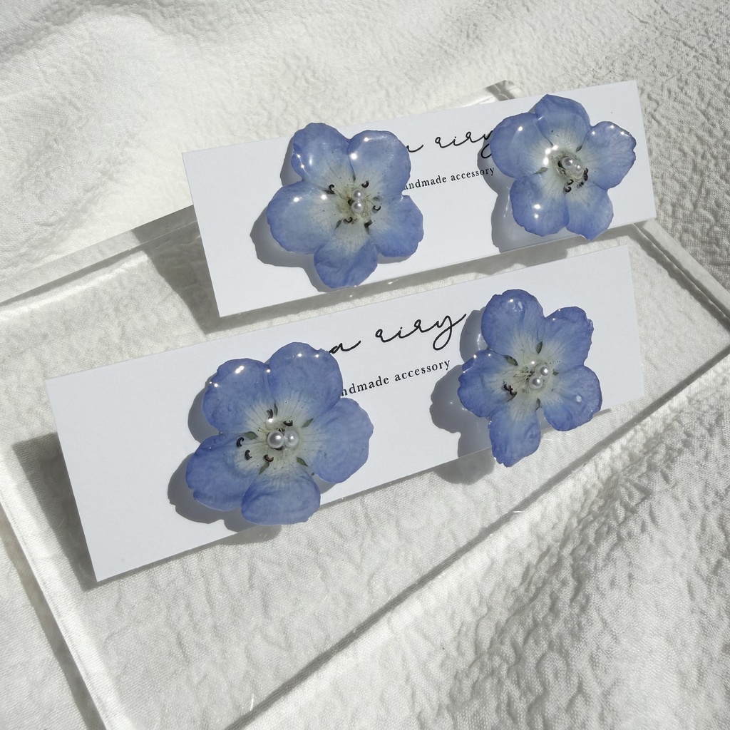 no.316 再販 ネモフィラのピアス ネモフィラ パール ブルー フラワー ドライフラワー サージカルステンレス ピアス