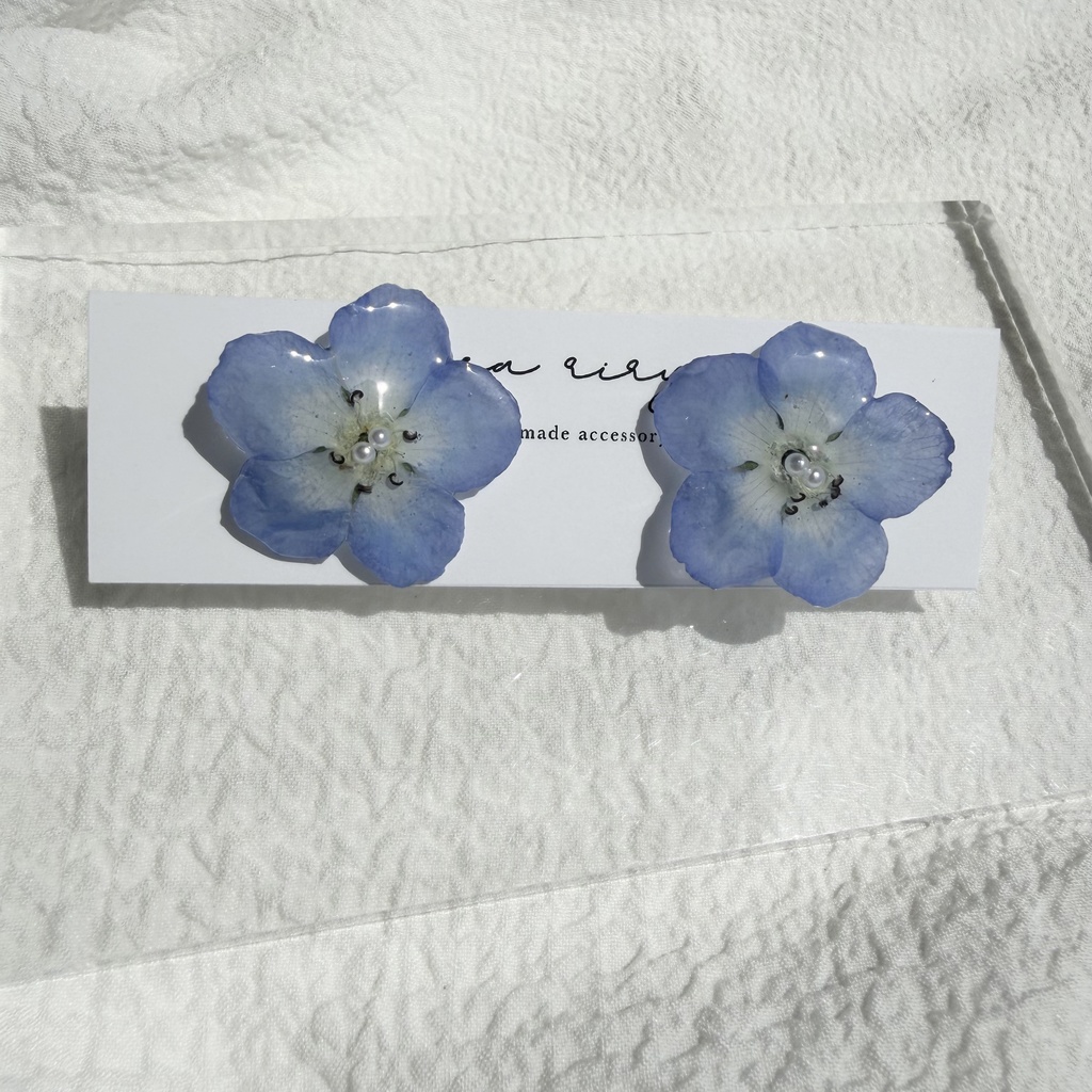 no.316 再販 ネモフィラのピアス ネモフィラ パール ブルー フラワー ドライフラワー サージカルステンレス ピアス