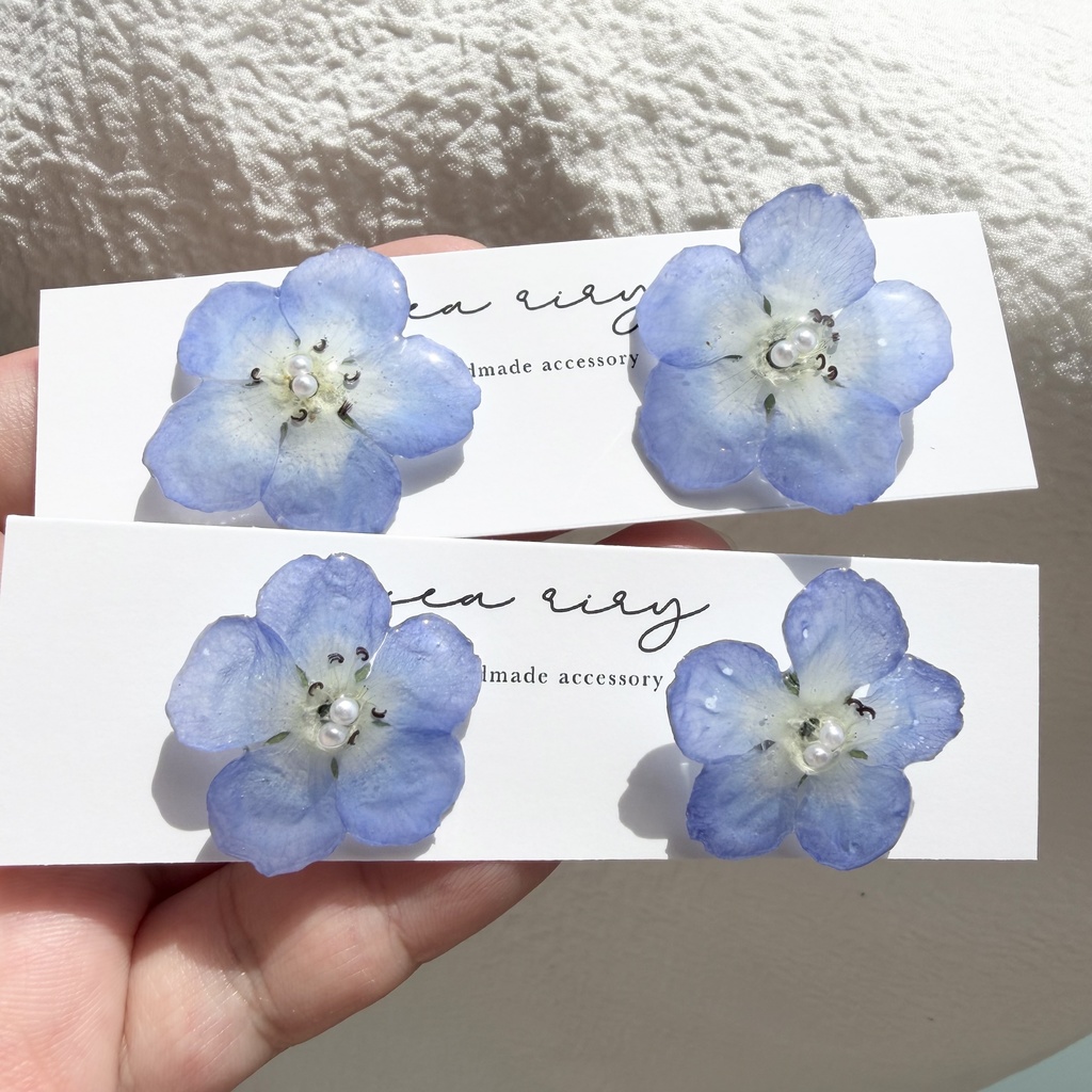 no.317 再販 ネモフィラのピアス ネモフィラ パール ブルー フラワー ドライフラワー サージカルステンレス ピアス