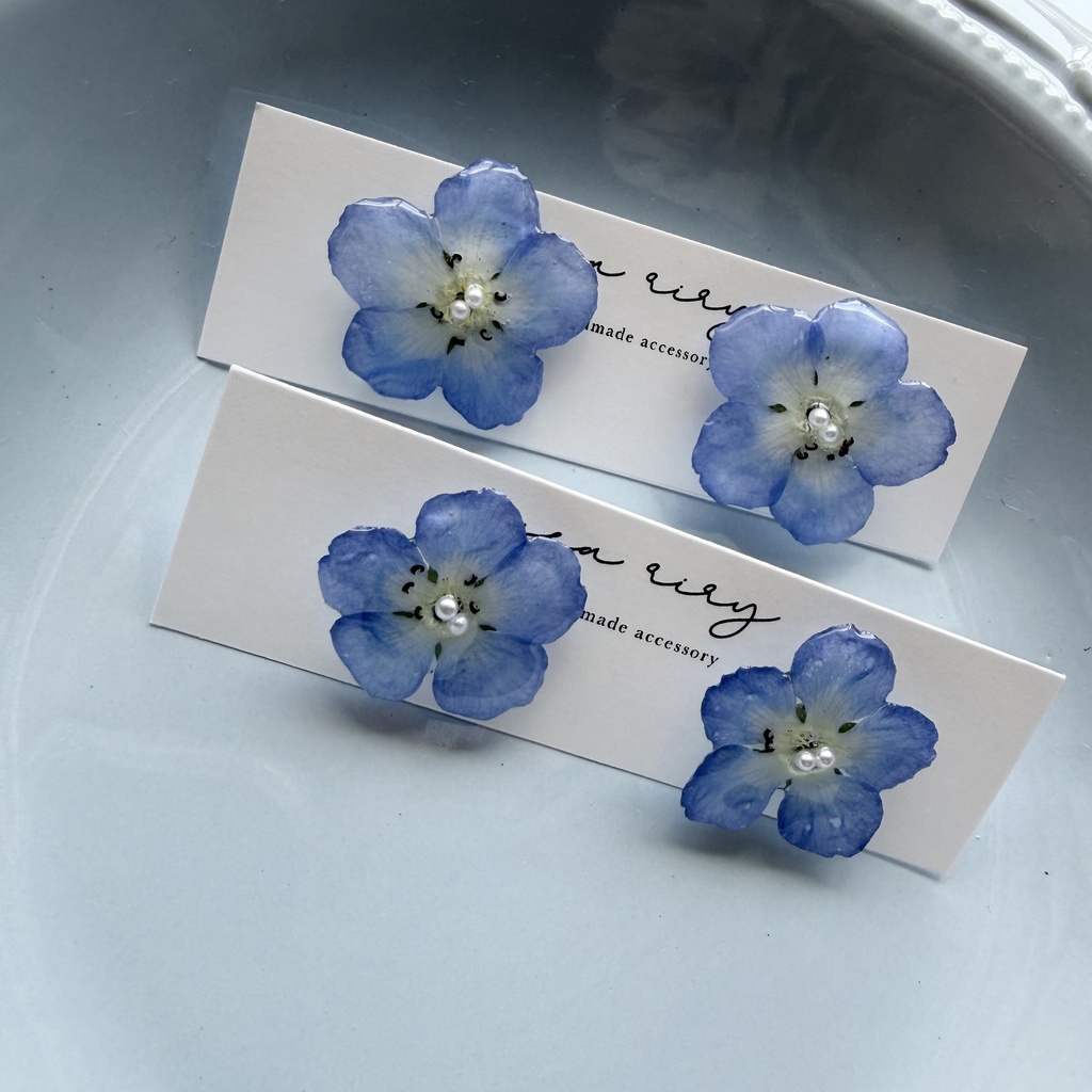 no.317 再販 ネモフィラのピアス ネモフィラ パール ブルー フラワー ドライフラワー サージカルステンレス ピアス