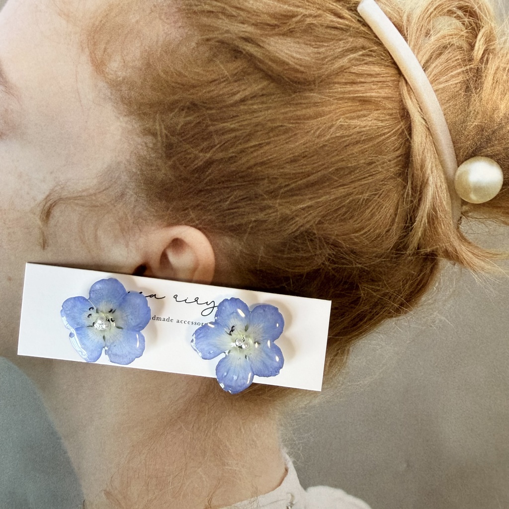 no.317 再販 ネモフィラのピアス ネモフィラ パール ブルー フラワー ドライフラワー サージカルステンレス ピアス