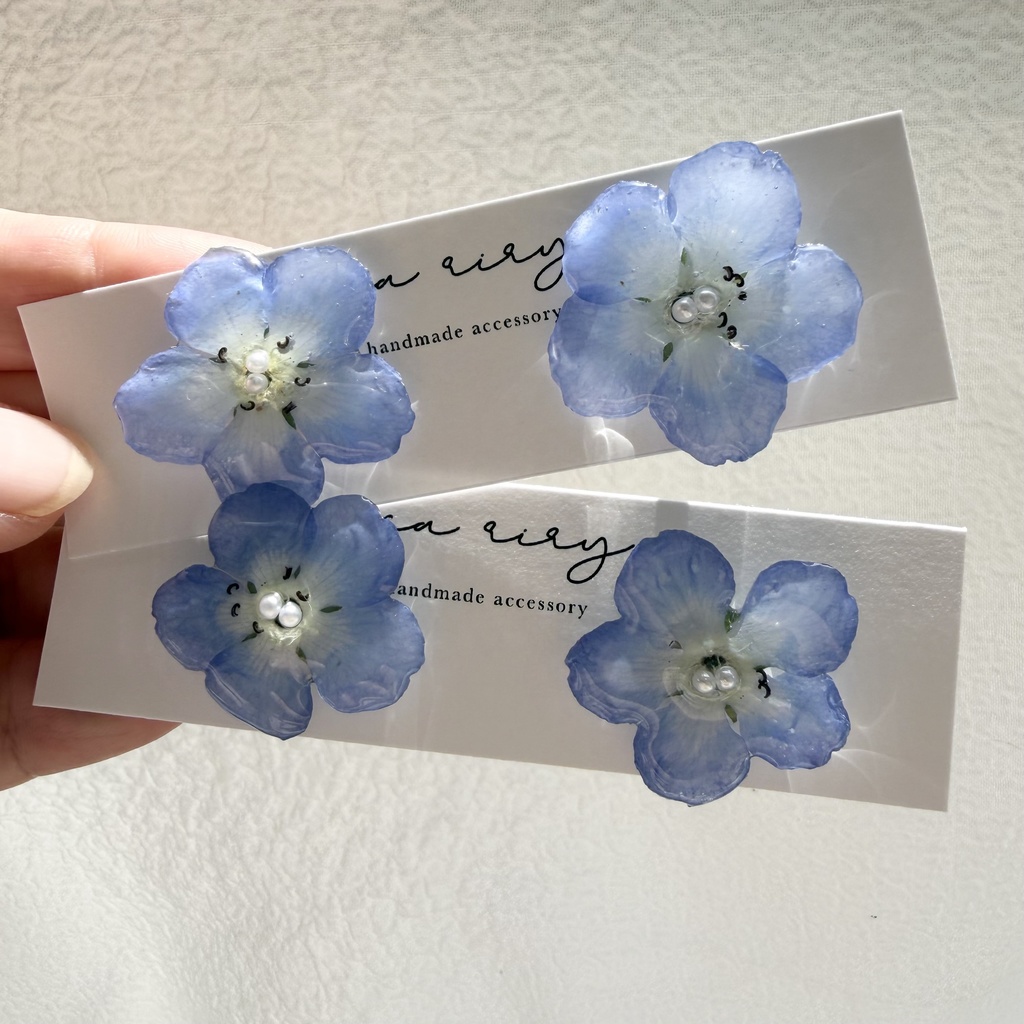 no.317 再販 ネモフィラのピアス ネモフィラ パール ブルー フラワー ドライフラワー サージカルステンレス ピアス