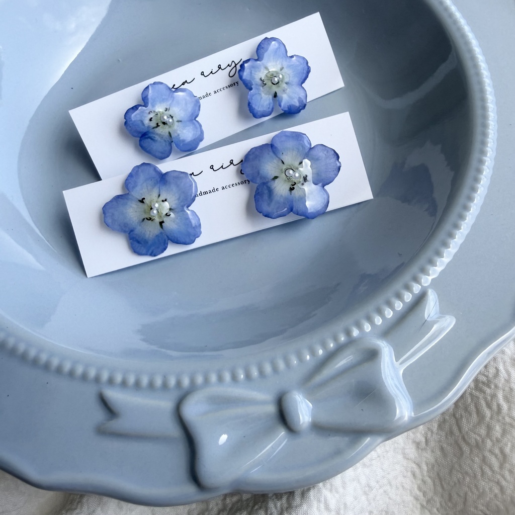 no.317 再販 ネモフィラのピアス ネモフィラ パール ブルー フラワー ドライフラワー サージカルステンレス ピアス