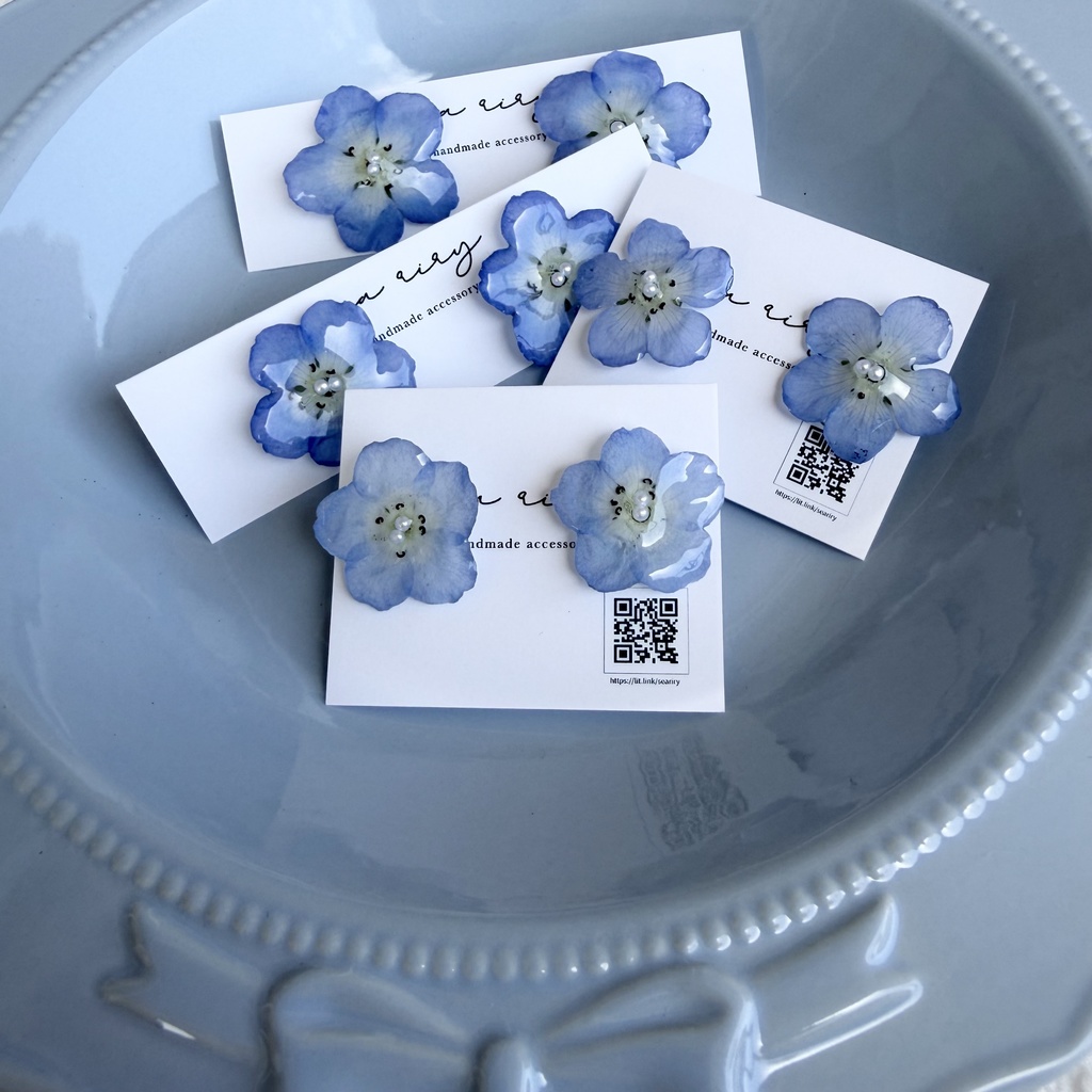 no.317 再販 ネモフィラのピアス ネモフィラ パール ブルー フラワー ドライフラワー サージカルステンレス ピアス