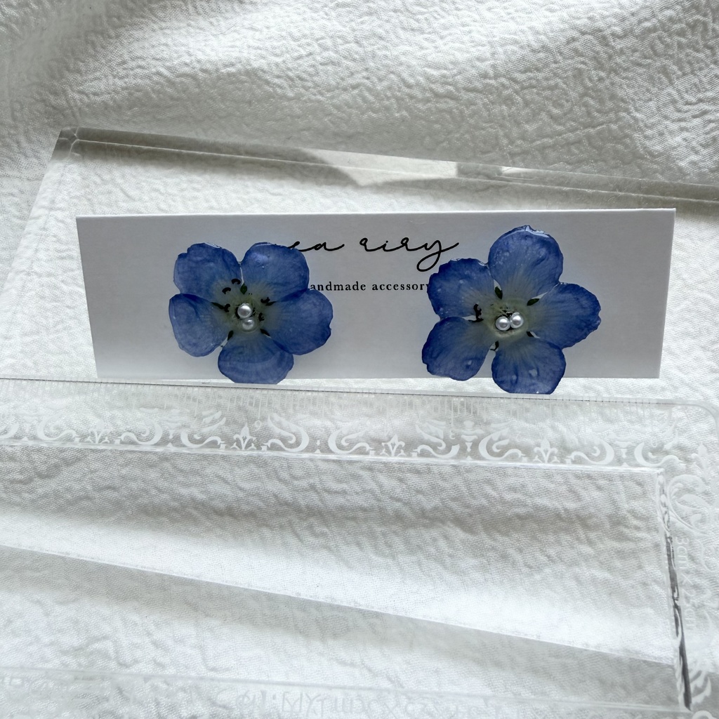 no.317 再販 ネモフィラのピアス ネモフィラ パール ブルー フラワー ドライフラワー サージカルステンレス ピアス