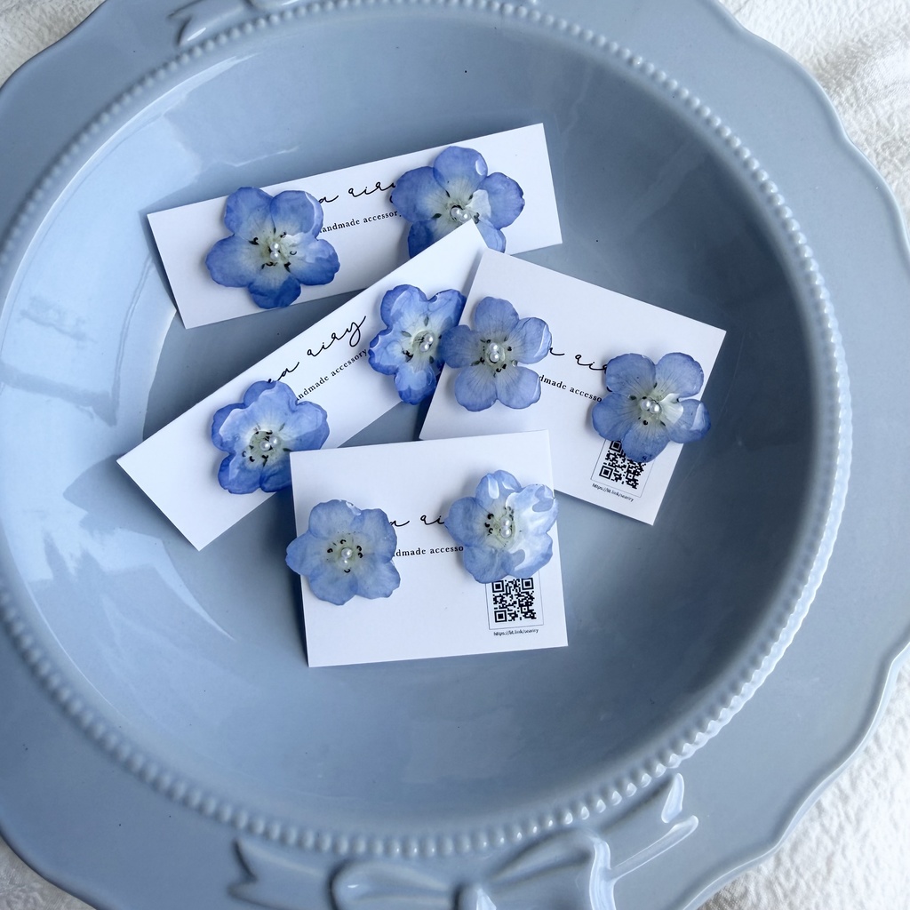 no.317 再販 ネモフィラのピアス ネモフィラ パール ブルー フラワー ドライフラワー サージカルステンレス ピアス