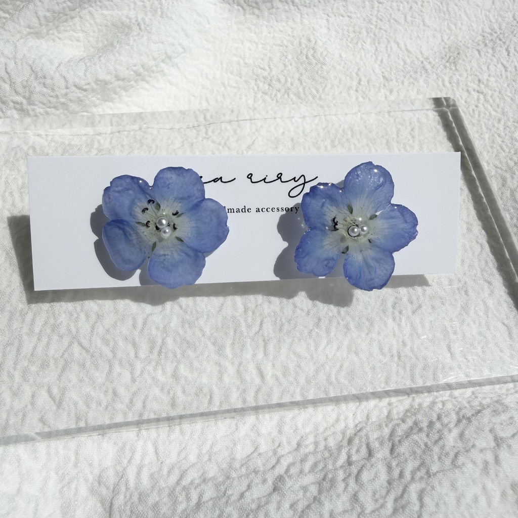 no.317 再販 ネモフィラのピアス ネモフィラ パール ブルー フラワー ドライフラワー サージカルステンレス ピアス