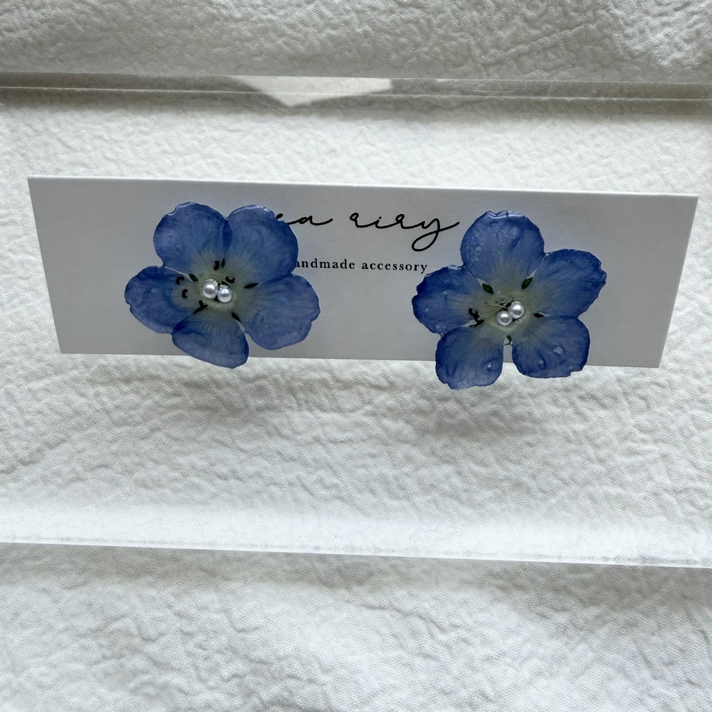 no.317 再販 ネモフィラのピアス ネモフィラ パール ブルー フラワー ドライフラワー サージカルステンレス ピアス