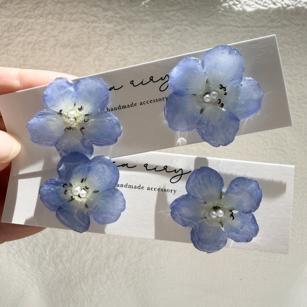 no.317 再販 ネモフィラのピアス ネモフィラ パール ブルー フラワー ドライフラワー サージカルステンレス ピアス