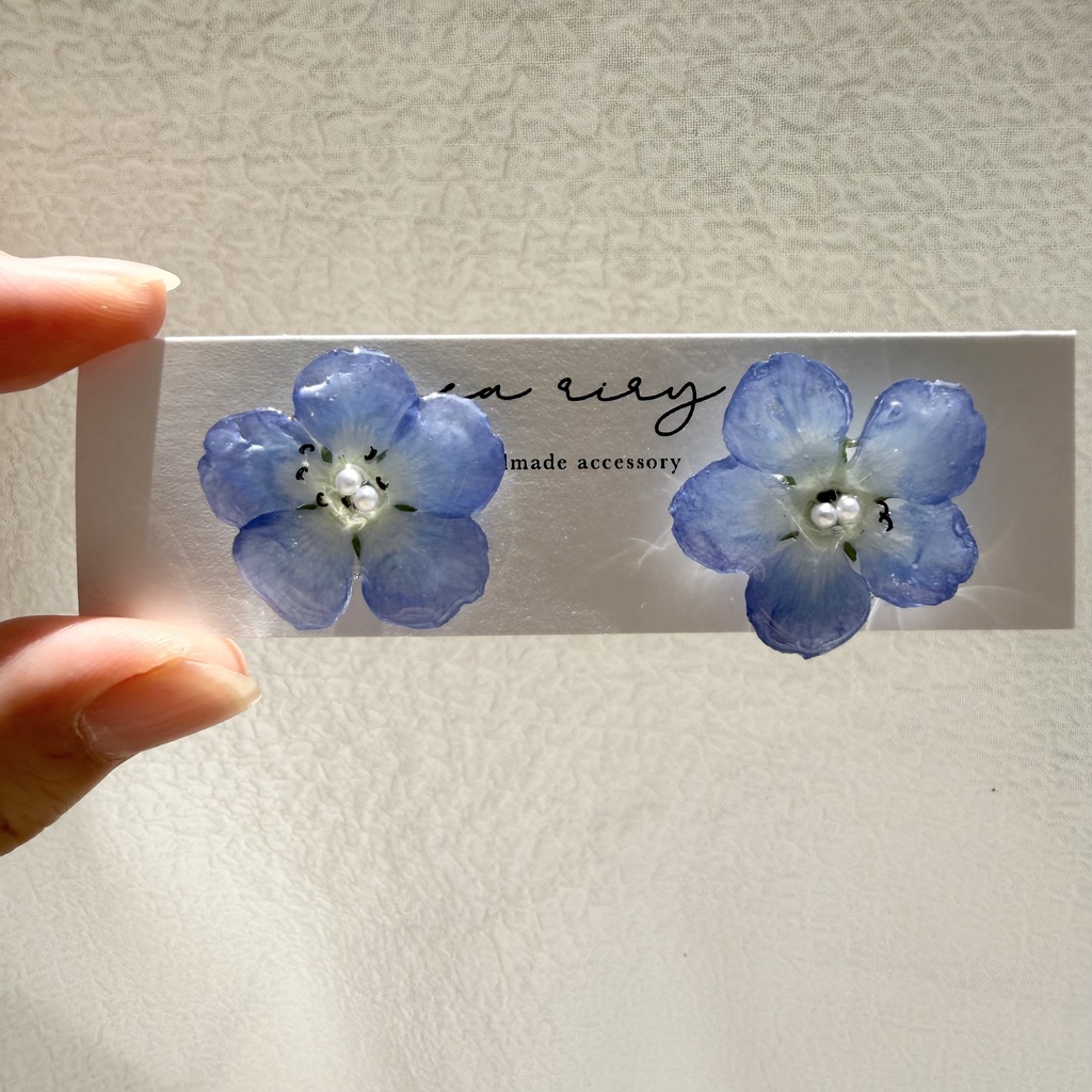 no.317 再販 ネモフィラのピアス ネモフィラ パール ブルー フラワー ドライフラワー サージカルステンレス ピアス