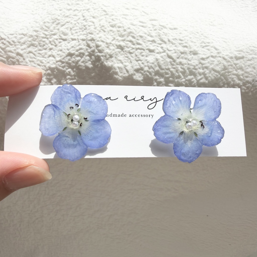 no.317   再販 ネモフィラのピアス ネモフィラ パール ブルー フラワー  ドライフラワー サージカルステンレス  ピアス