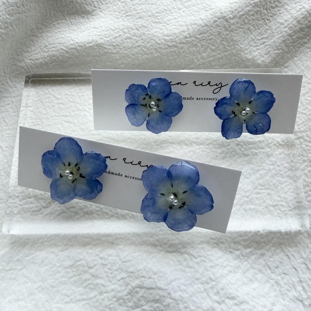 no.317 再販 ネモフィラのピアス ネモフィラ パール ブルー フラワー ドライフラワー サージカルステンレス ピアス