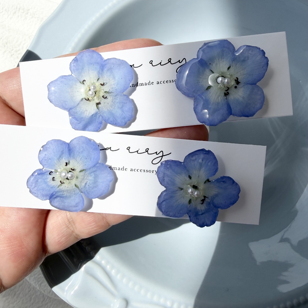 no.317 再販 ネモフィラのピアス ネモフィラ パール ブルー フラワー ドライフラワー サージカルステンレス ピアス
