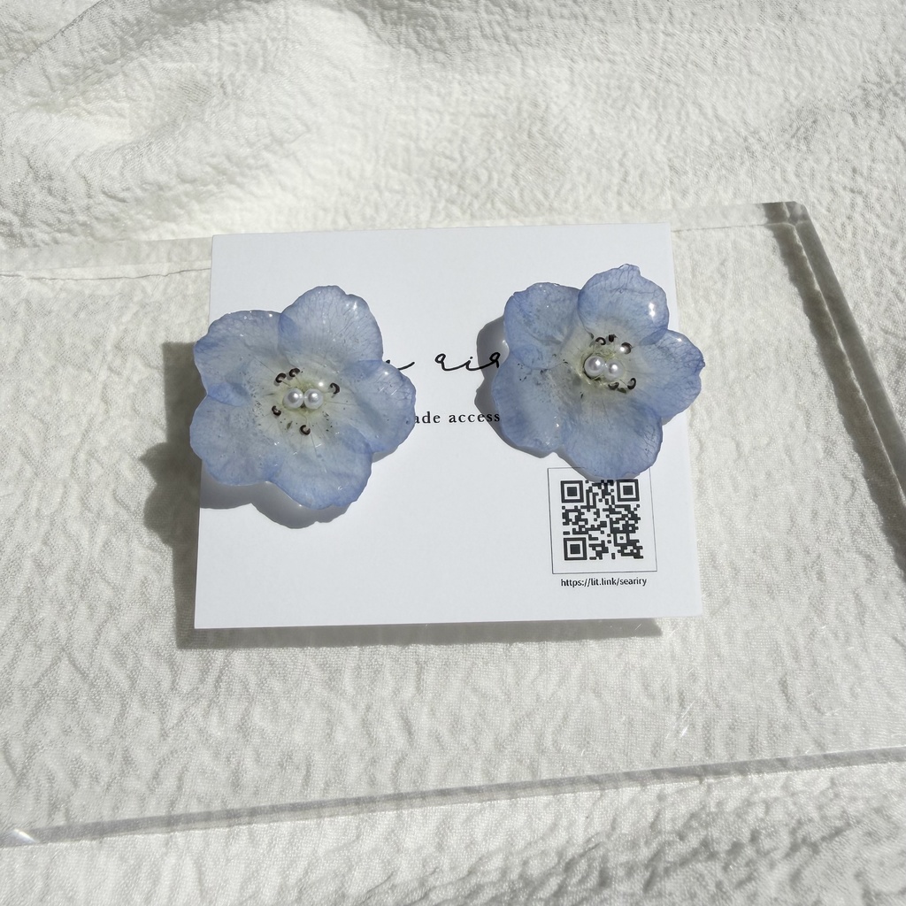 no.318 再販 ネモフィラのピアス ネモフィラ パール ブルー フラワー ドライフラワー サージカルステンレス ピアス