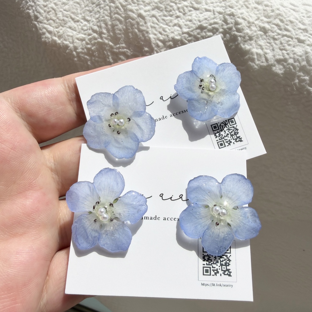 no.318 再販 ネモフィラのピアス ネモフィラ パール ブルー フラワー ドライフラワー サージカルステンレス ピアス