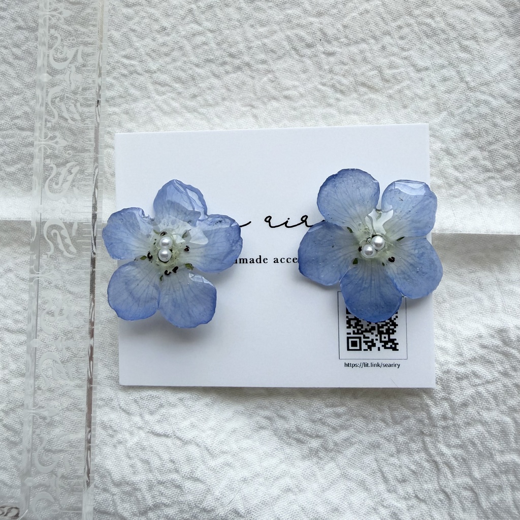 no.318 再販 ネモフィラのピアス ネモフィラ パール ブルー フラワー ドライフラワー サージカルステンレス ピアス