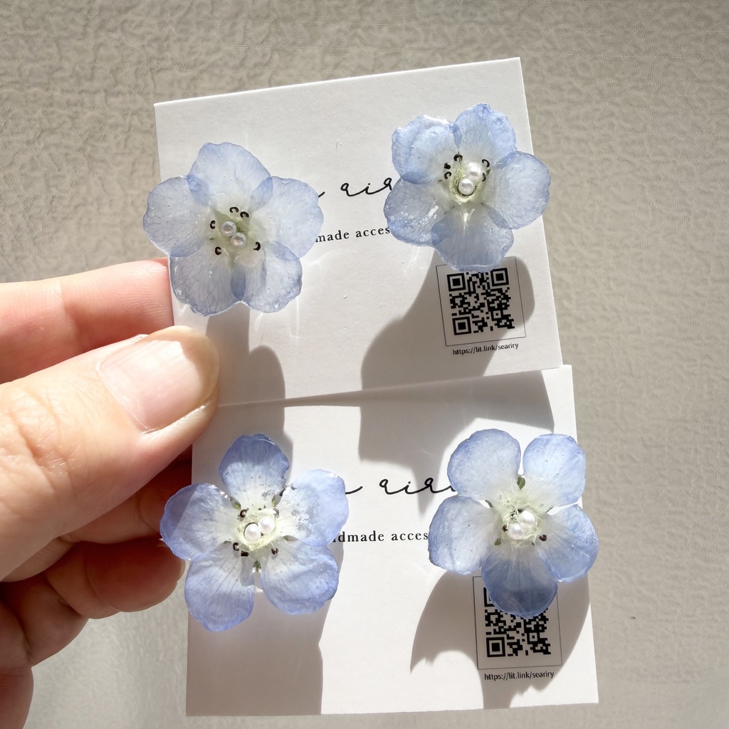no.318 再販 ネモフィラのピアス ネモフィラ パール ブルー フラワー ドライフラワー サージカルステンレス ピアス