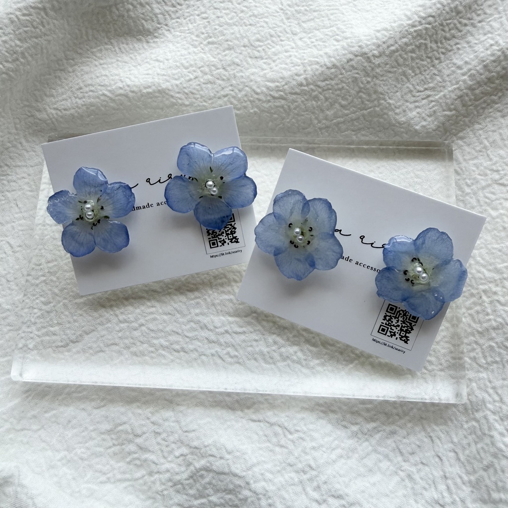 no.318 再販 ネモフィラのピアス ネモフィラ パール ブルー フラワー ドライフラワー サージカルステンレス ピアス