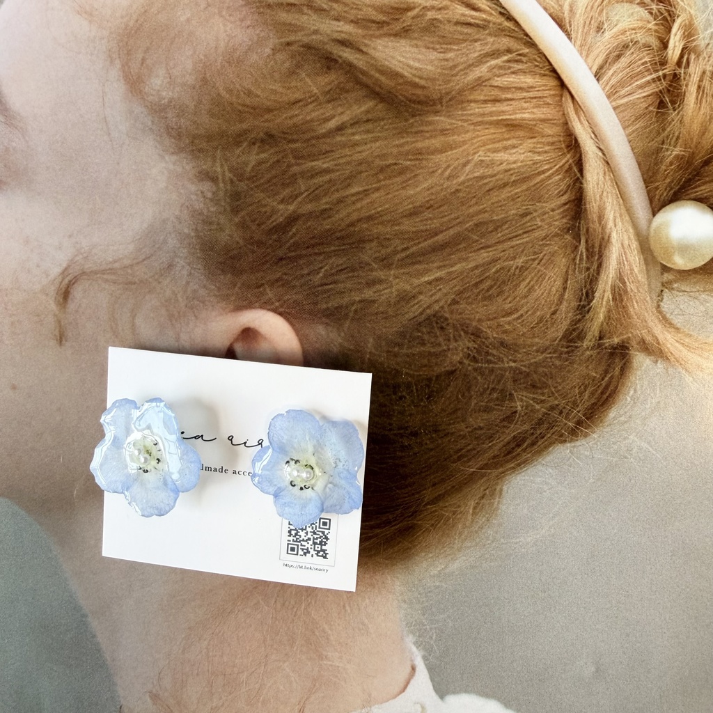 no.318 再販 ネモフィラのピアス ネモフィラ パール ブルー フラワー ドライフラワー サージカルステンレス ピアス