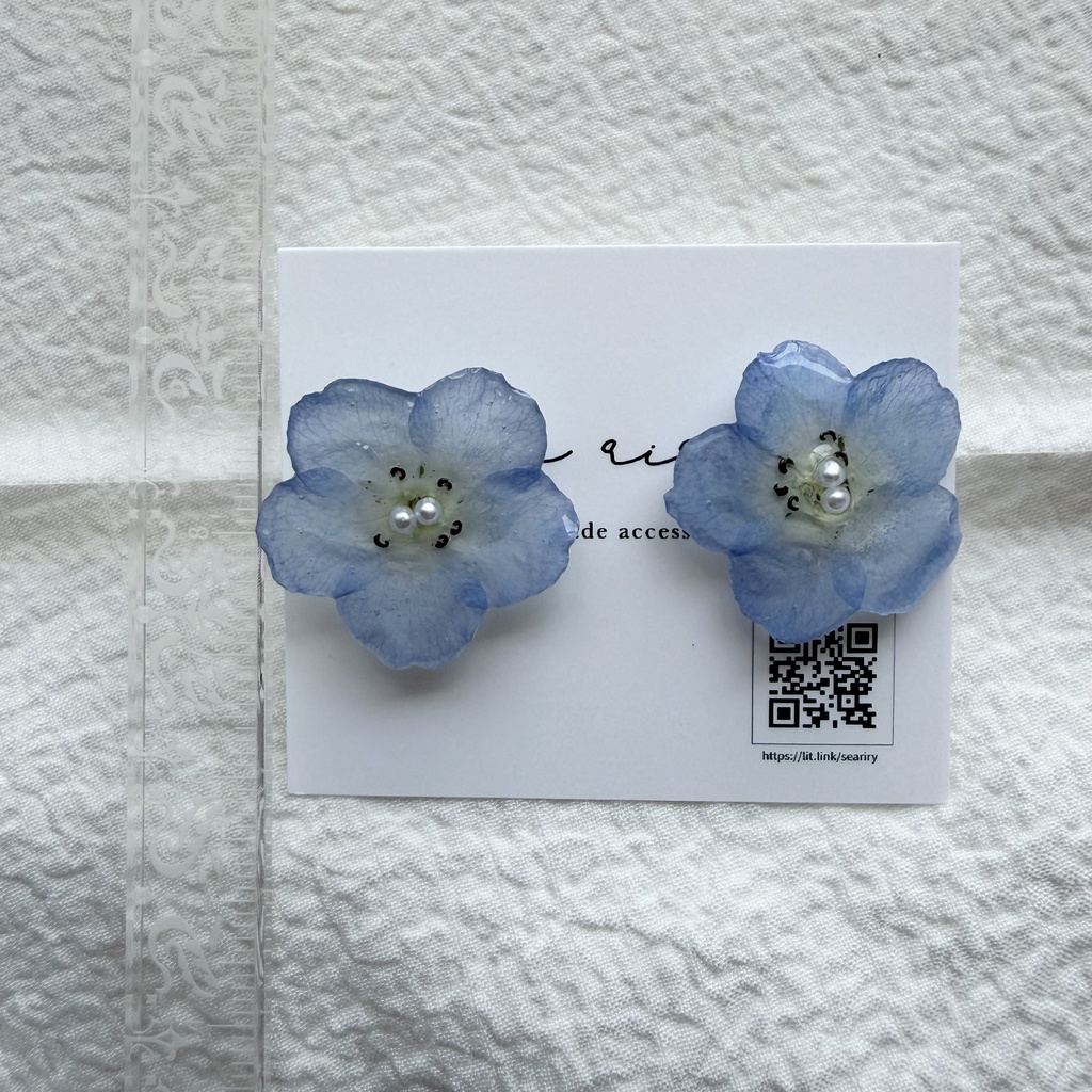 no.318 再販 ネモフィラのピアス ネモフィラ パール ブルー フラワー ドライフラワー サージカルステンレス ピアス