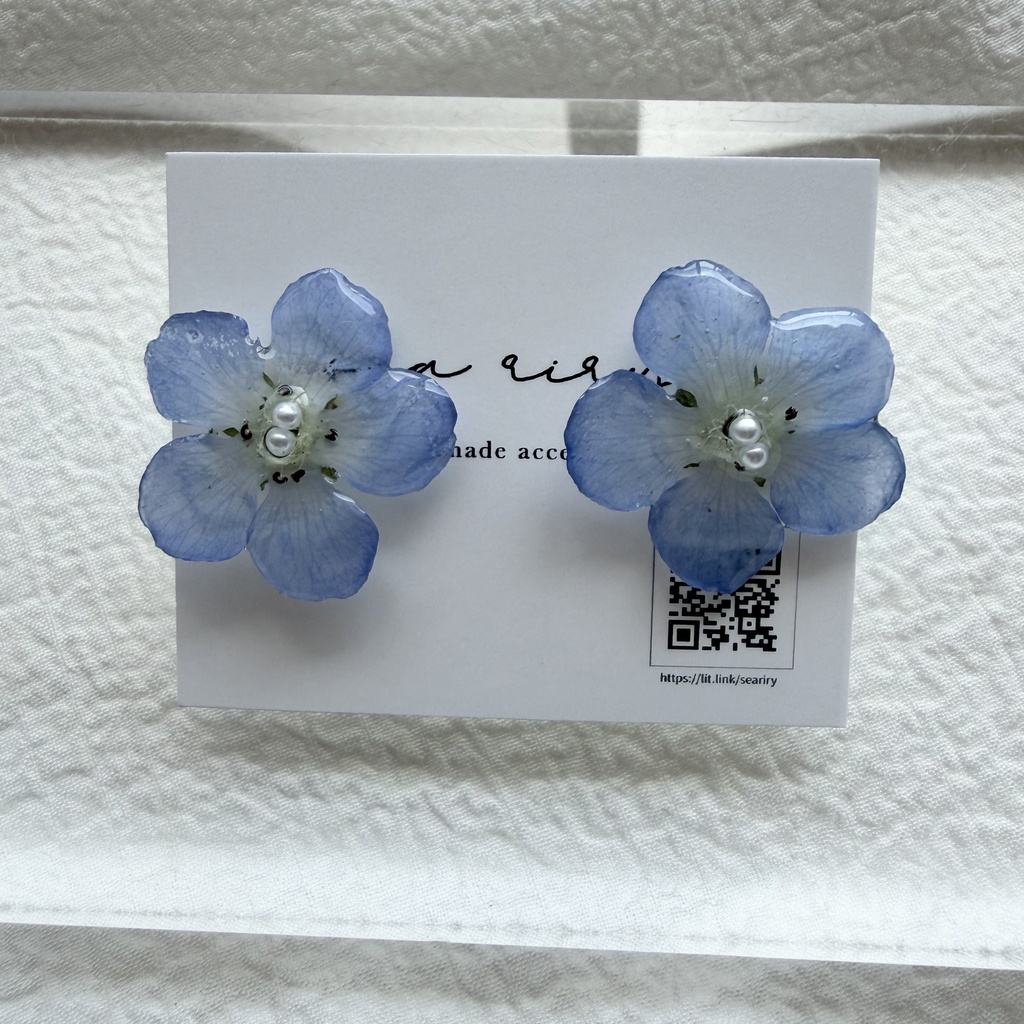 no.318 再販 ネモフィラのピアス ネモフィラ パール ブルー フラワー ドライフラワー サージカルステンレス ピアス