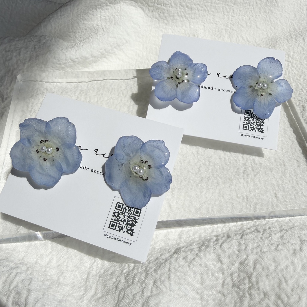 no.318 再販 ネモフィラのピアス ネモフィラ パール ブルー フラワー ドライフラワー サージカルステンレス ピアス