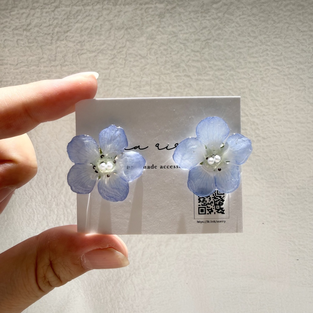no.318 再販 ネモフィラのピアス ネモフィラ パール ブルー フラワー ドライフラワー サージカルステンレス ピアス