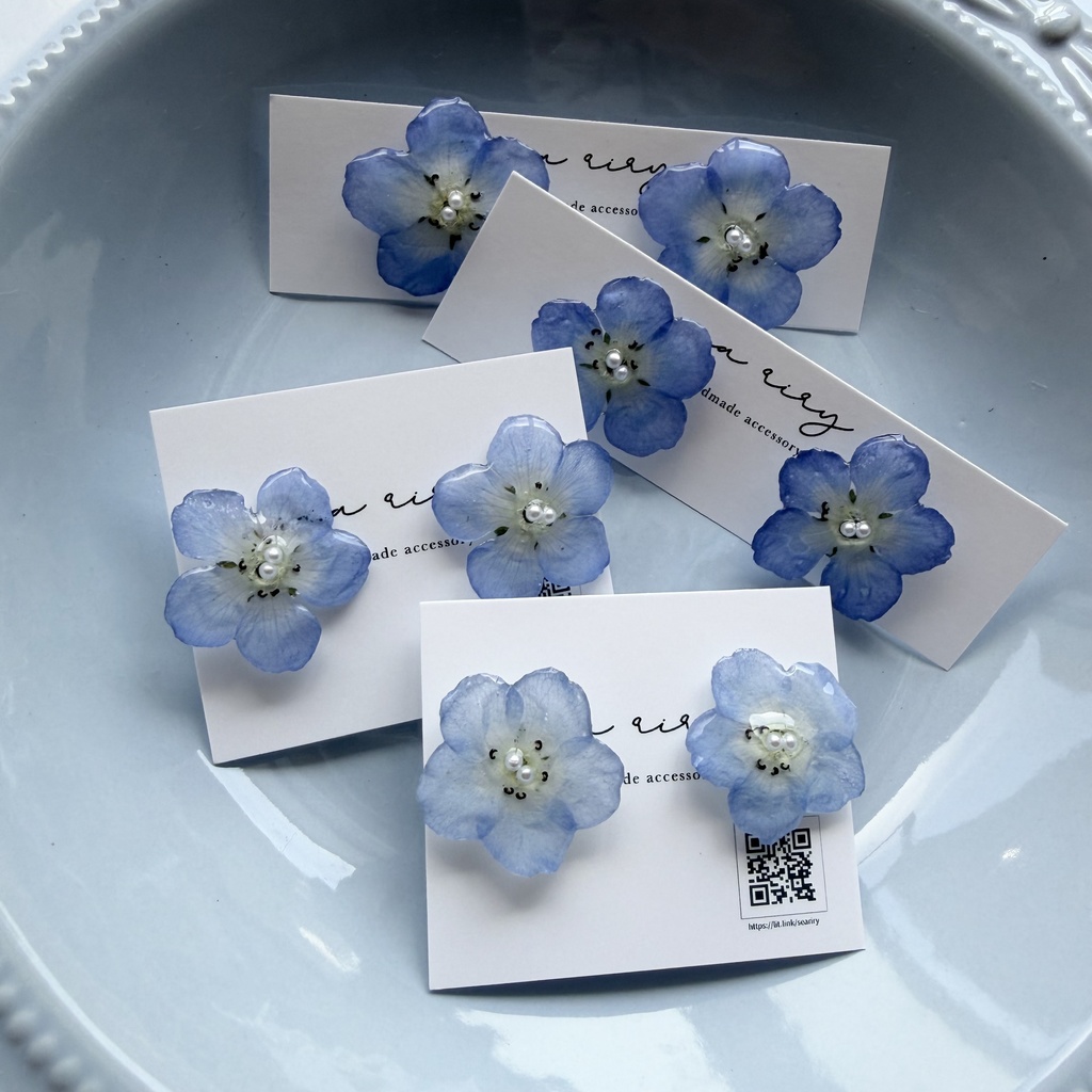 no.318 再販 ネモフィラのピアス ネモフィラ パール ブルー フラワー ドライフラワー サージカルステンレス ピアス