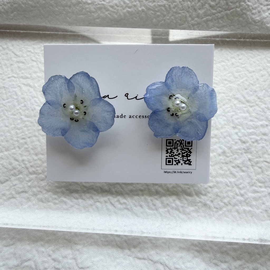 no.318 再販 ネモフィラのピアス ネモフィラ パール ブルー フラワー ドライフラワー サージカルステンレス ピアス