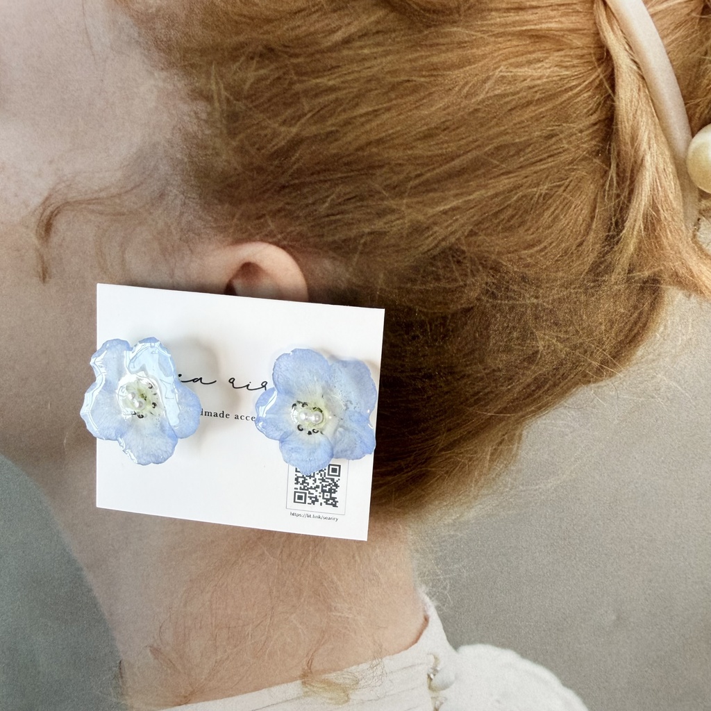 no.318 再販 ネモフィラのピアス ネモフィラ パール ブルー フラワー ドライフラワー サージカルステンレス ピアス
