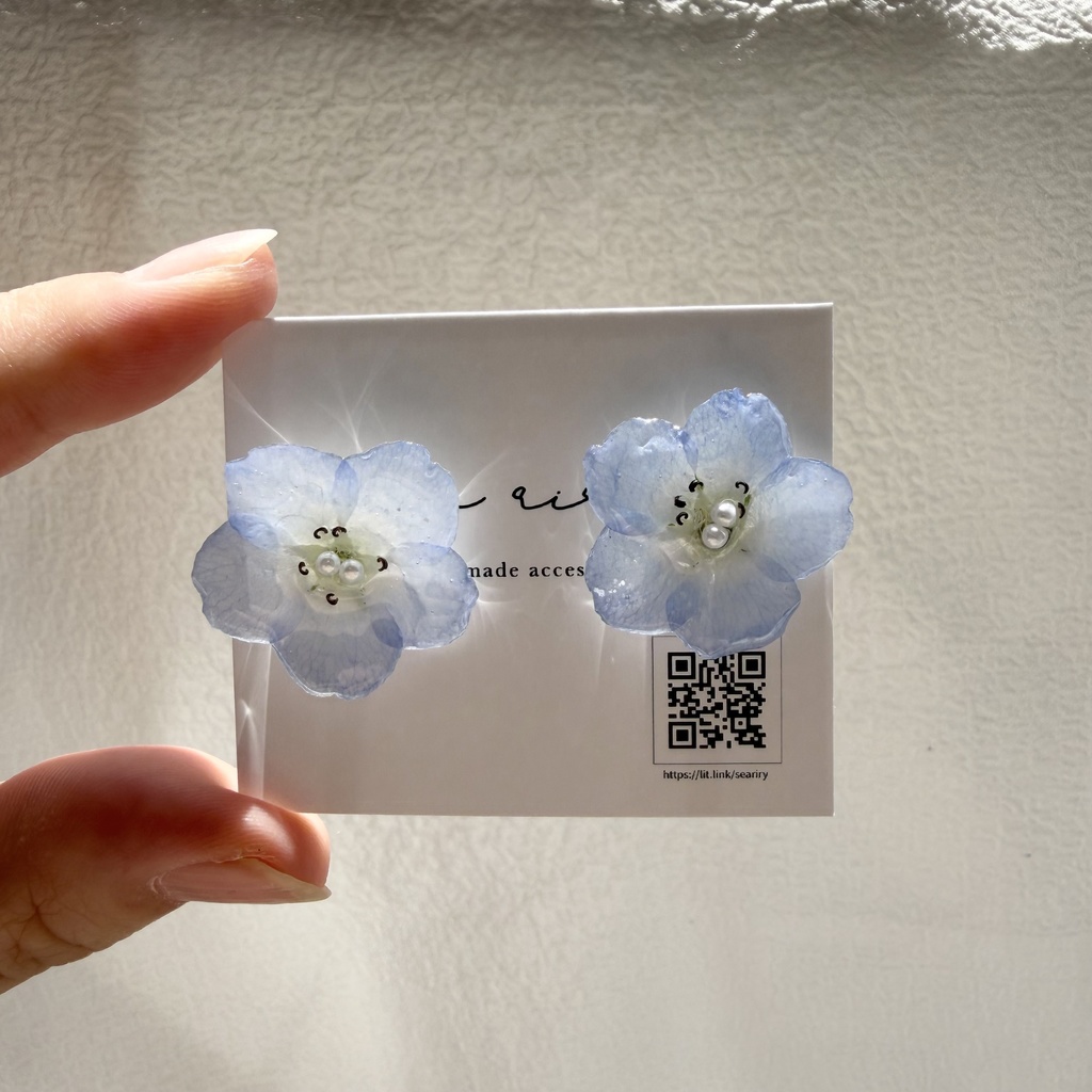 no.318 再販 ネモフィラのピアス ネモフィラ パール ブルー フラワー ドライフラワー サージカルステンレス ピアス