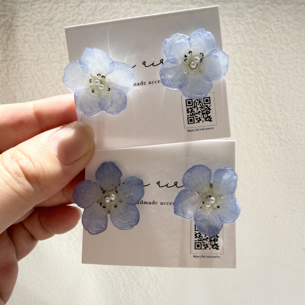 no.318 再販 ネモフィラのピアス ネモフィラ パール ブルー フラワー  ドライフラワー サージカルステンレス  ピアス