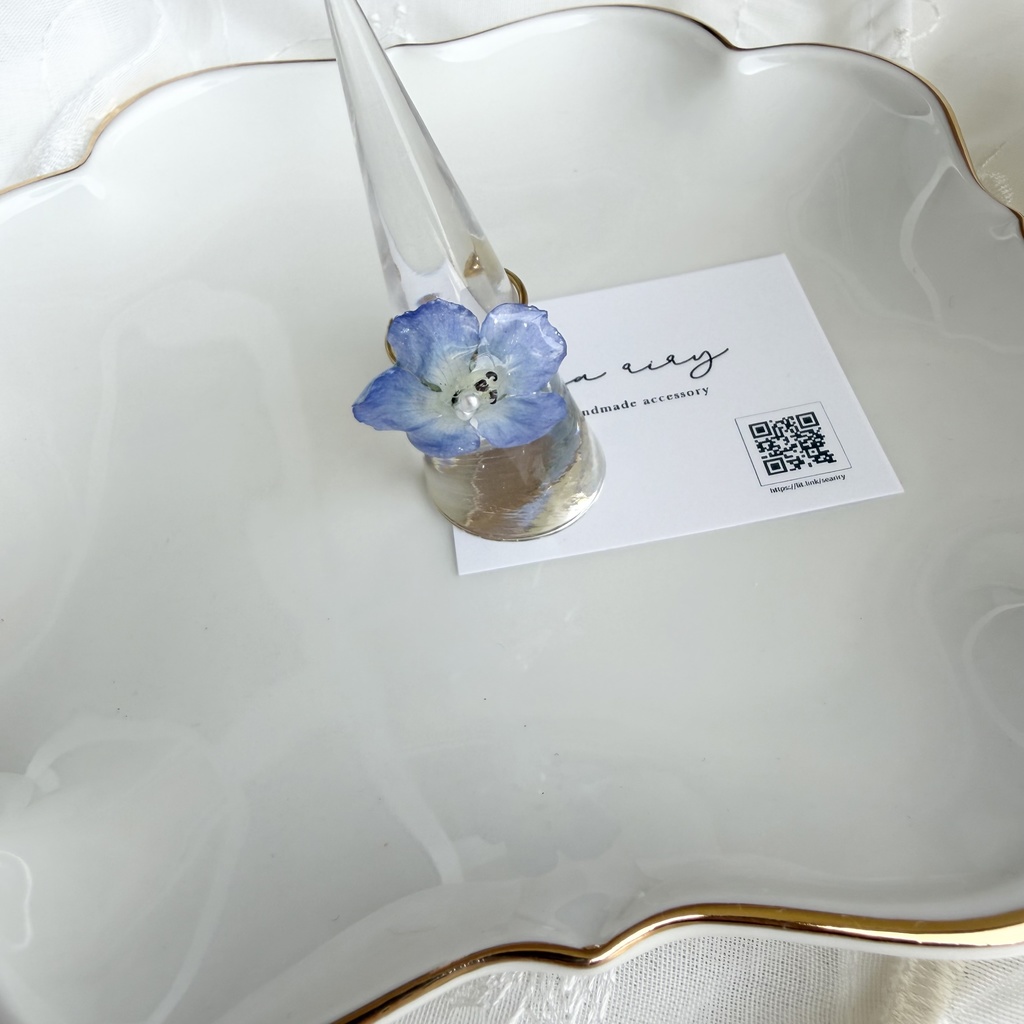 no.321 ネモフィラの指輪 リング ネモフィラ ブルー パール サージカルステンレス 約8号サイズ 指輪