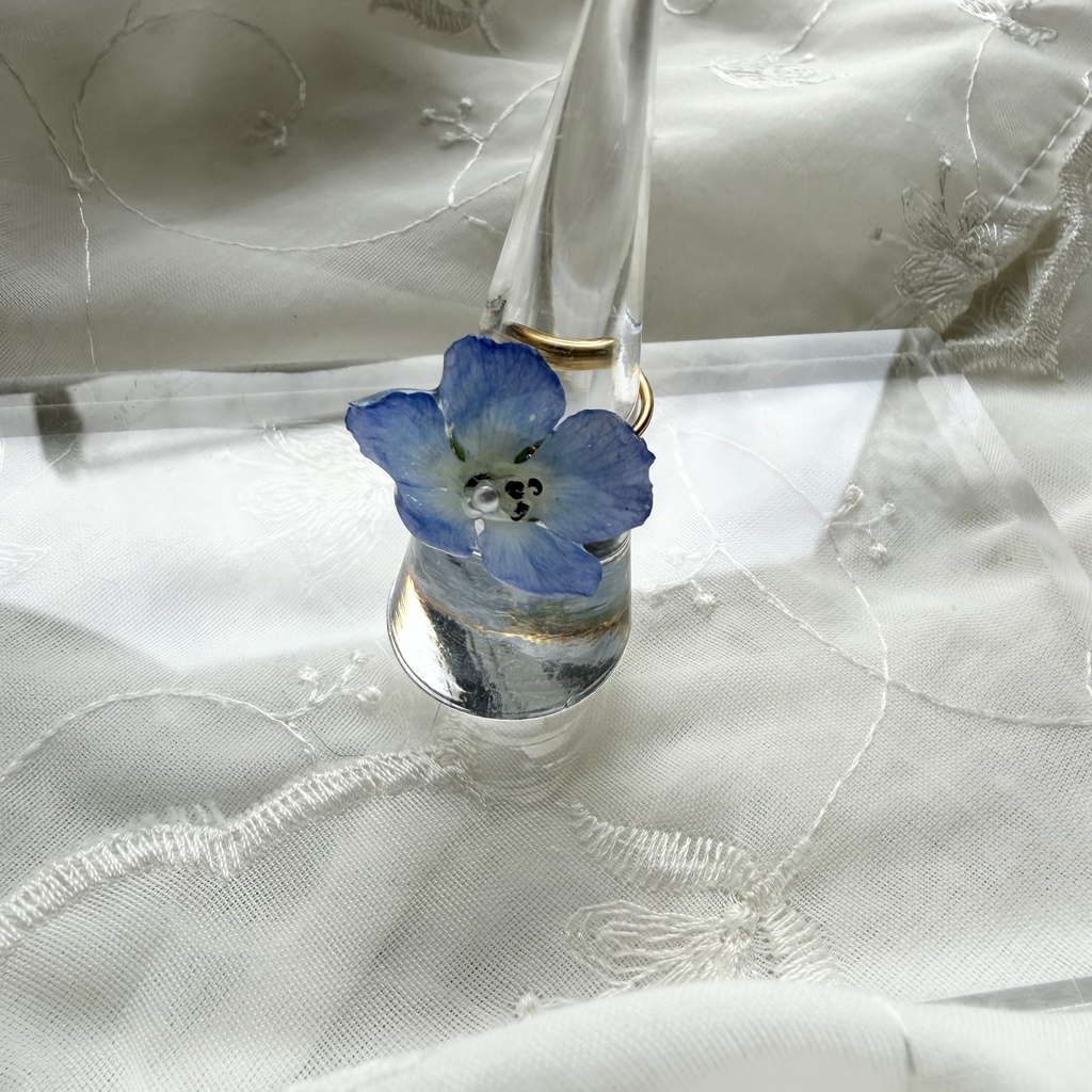 no.321 ネモフィラの指輪 リング ネモフィラ ブルー パール サージカルステンレス 約8号サイズ 指輪