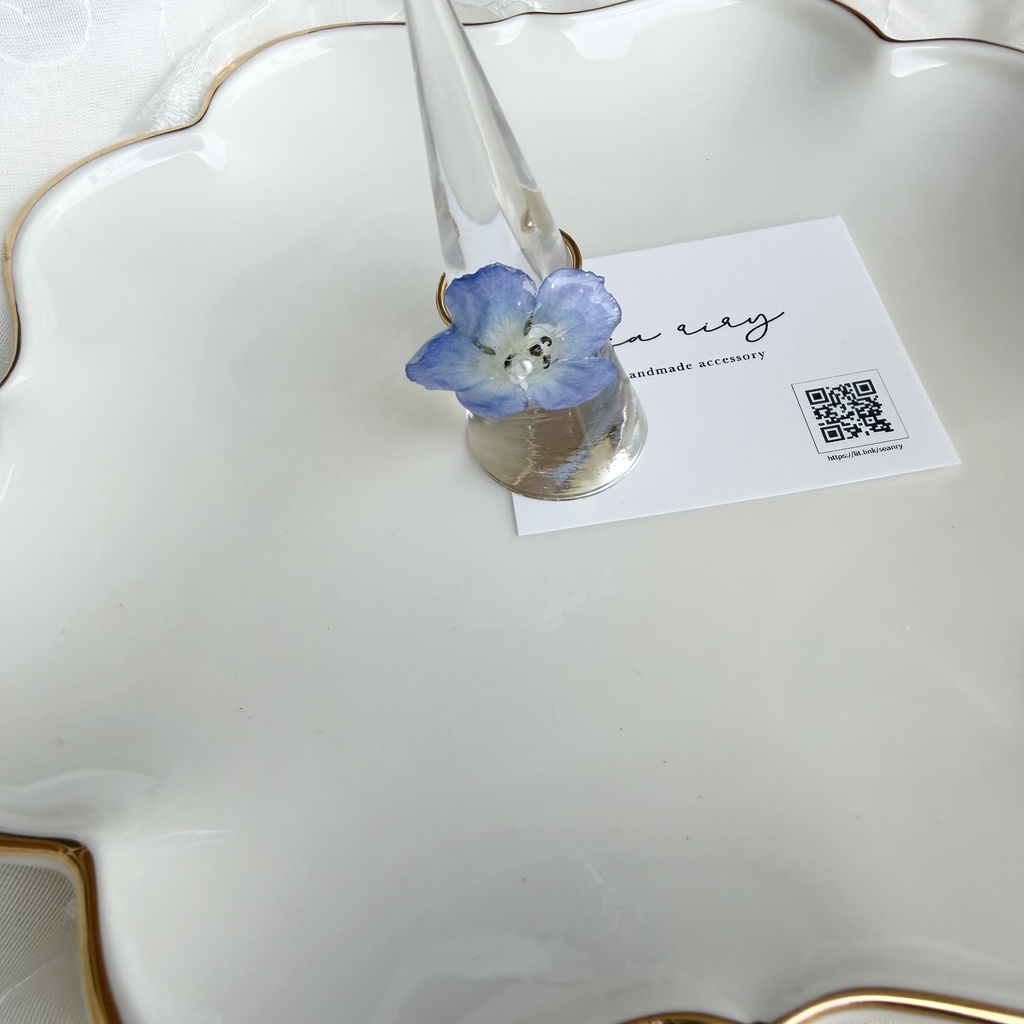 no.321 ネモフィラの指輪 リング ネモフィラ ブルー パール サージカルステンレス 約8号サイズ 指輪