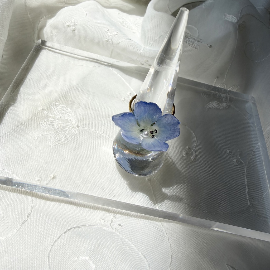 no.321 ネモフィラの指輪 リング ネモフィラ ブルー パール サージカルステンレス 約8号サイズ 指輪