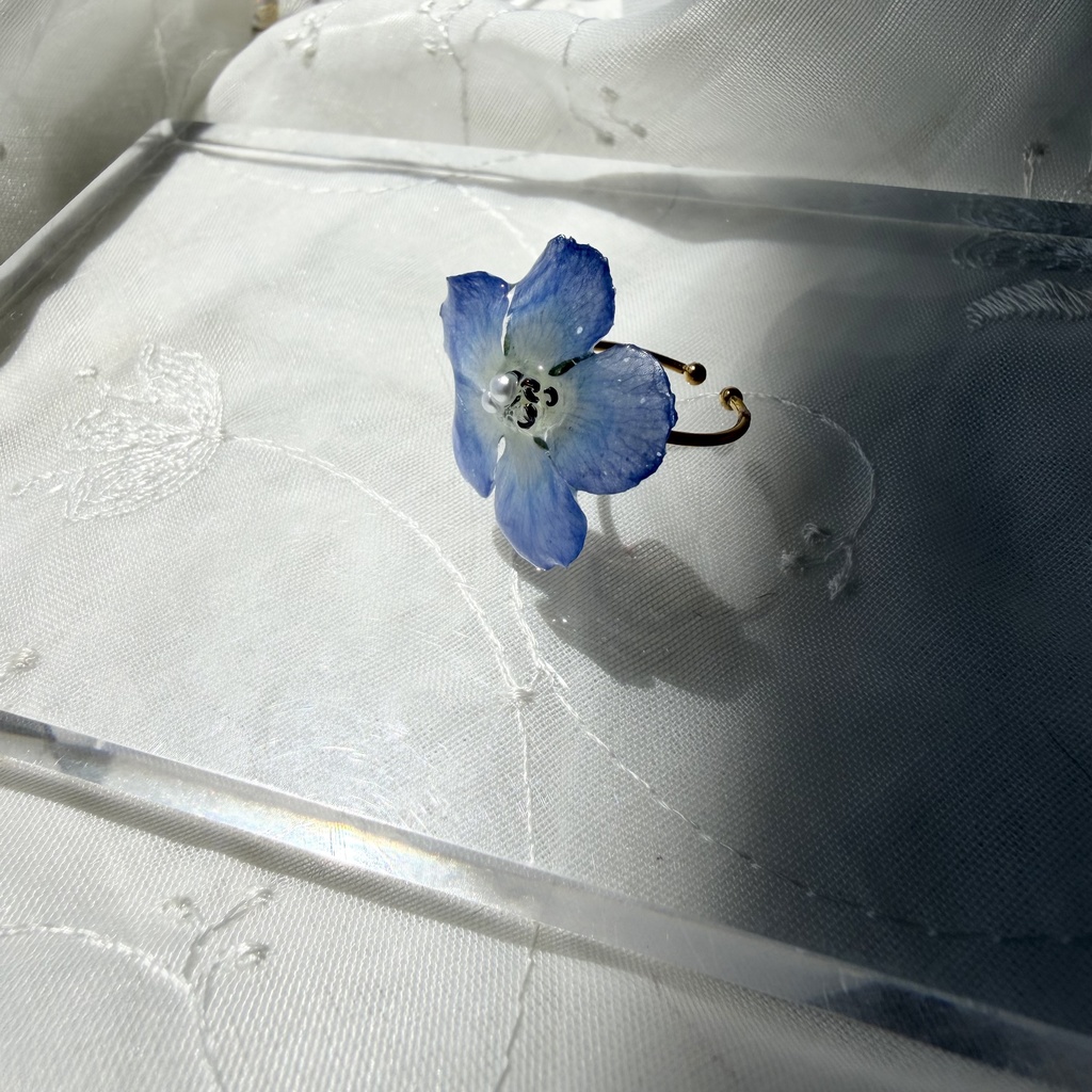 no.321 ネモフィラの指輪 リング ネモフィラ ブルー パール サージカルステンレス 約8号サイズ 指輪