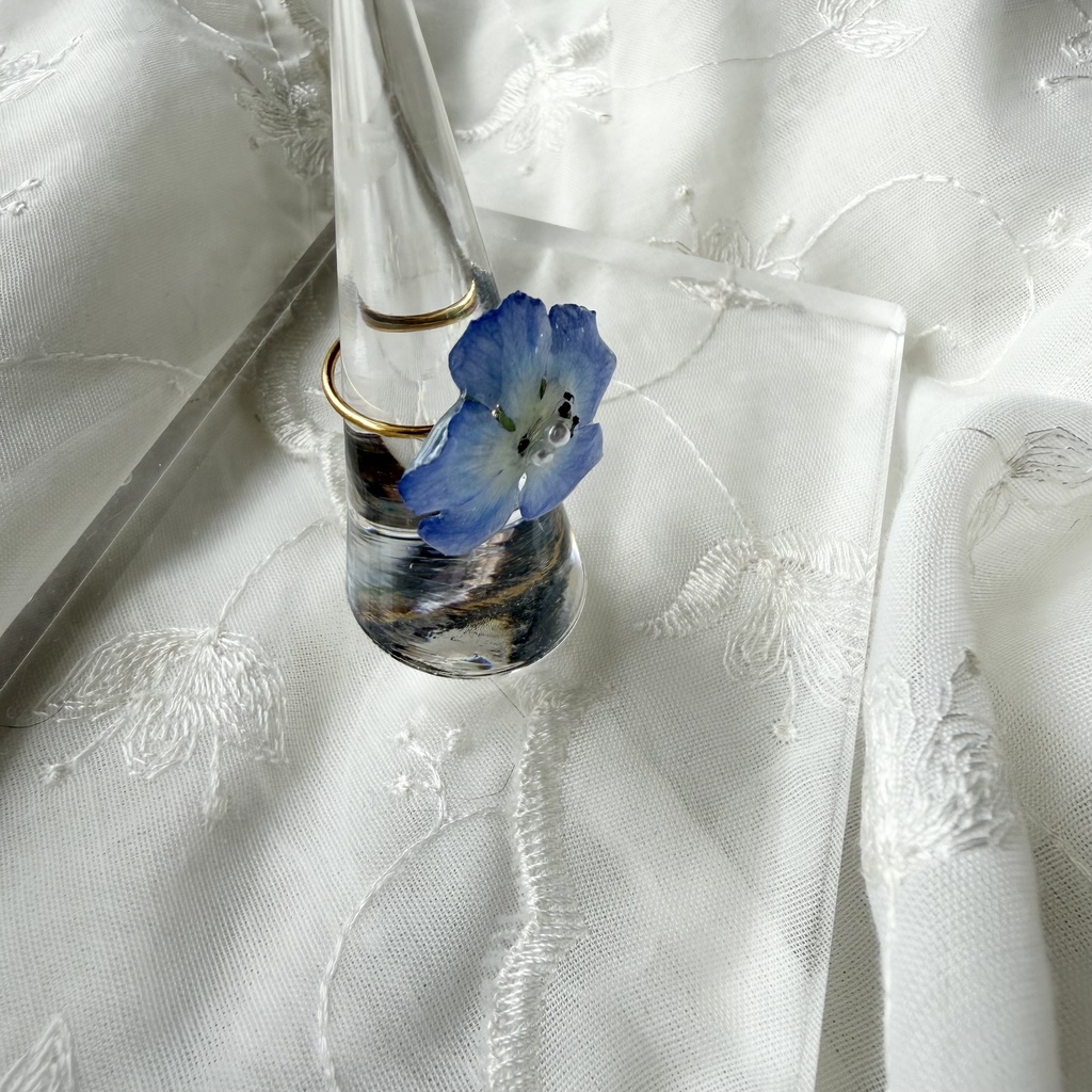 no.321 ネモフィラの指輪 リング ネモフィラ ブルー パール サージカルステンレス 約8号サイズ 指輪