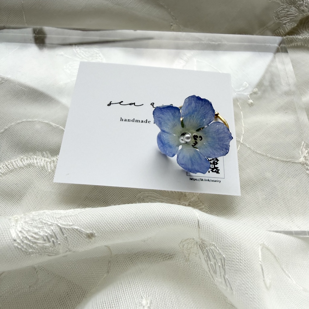 no.321 ネモフィラの指輪 リング ネモフィラ ブルー パール サージカルステンレス 約8号サイズ 指輪