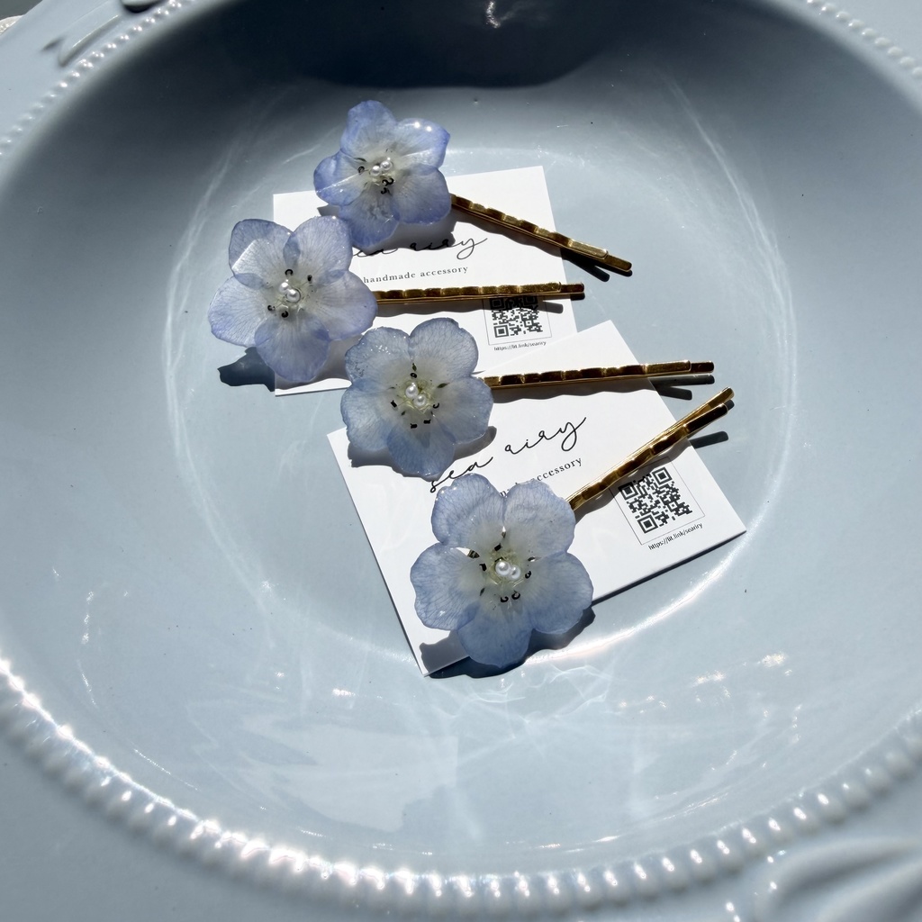 no.325 限定セット 淡色ブルーのネモフィラヘアピン ネモフィラ ヘアアクセサリー ヘアピン レジンアクセサリー