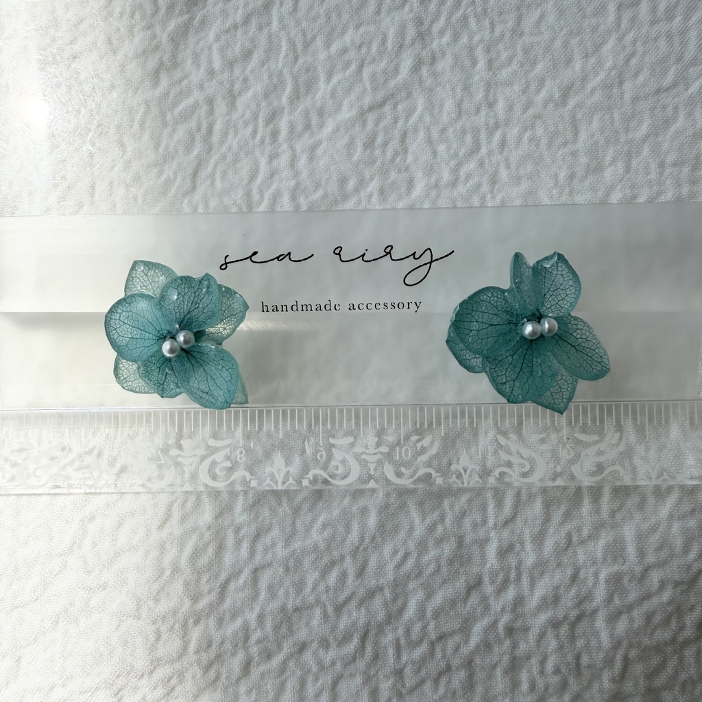 no.327 再販 ブルーライラックの紫陽花ピアス アジサイ パール ブルーグリーン ステンレス ピアス