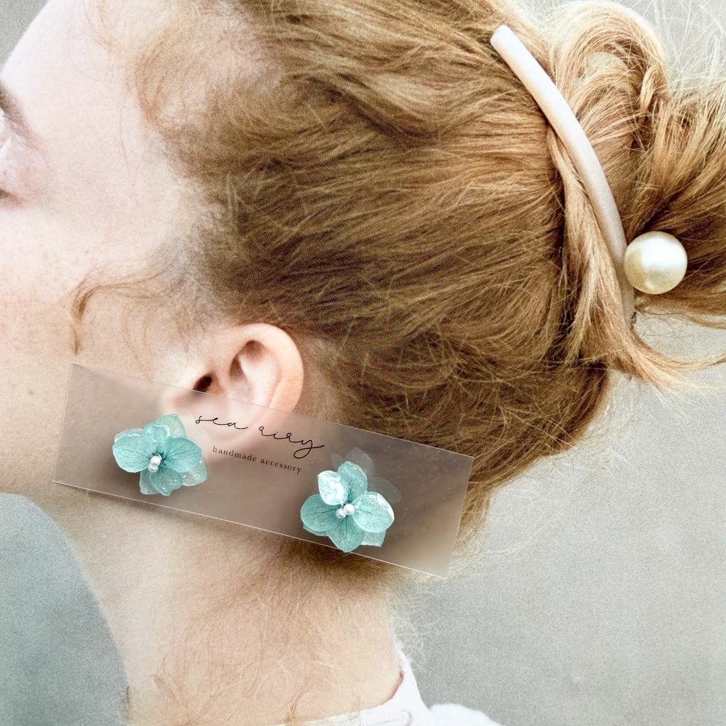 no.327 再販 ブルーライラックの紫陽花ピアス アジサイ パール ブルーグリーン ステンレス ピアス