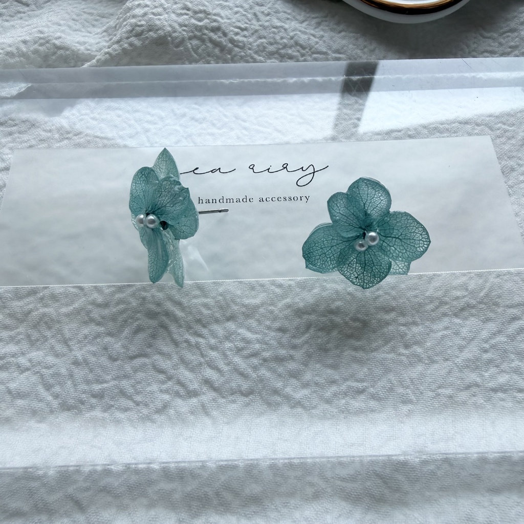 no.327 再販 ブルーライラックの紫陽花ピアス アジサイ パール ブルーグリーン ステンレス ピアス