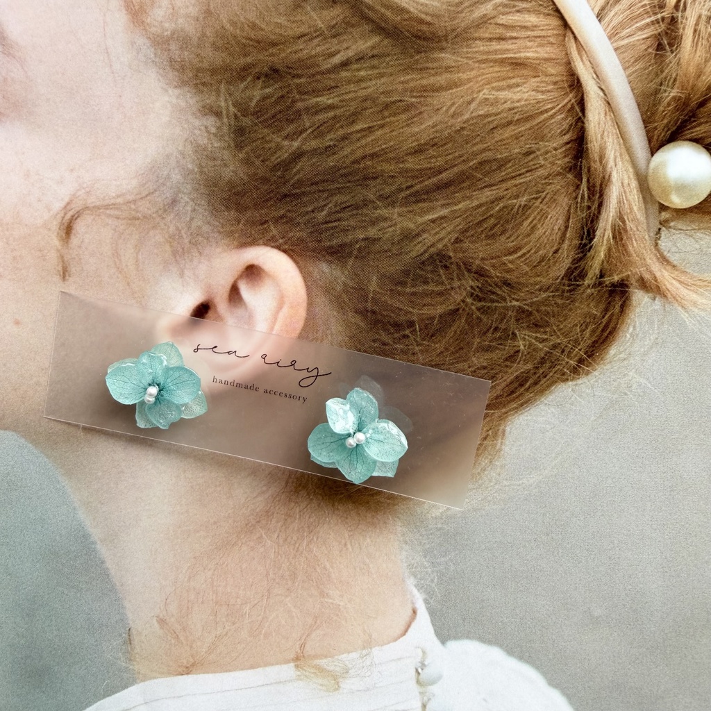 no.327  再販  ブルーライラックの紫陽花ピアス  アジサイ  パール  ブルーグリーン  ステンレス  ピアス