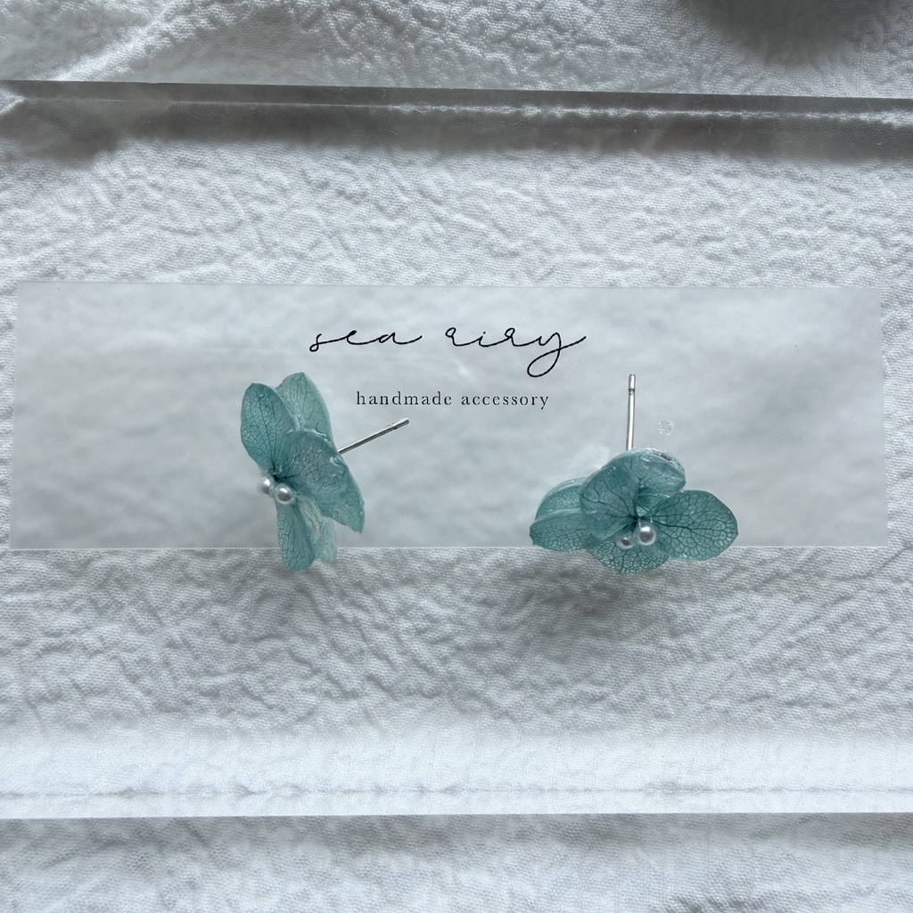 no.327 再販 ブルーライラックの紫陽花ピアス アジサイ パール ブルーグリーン ステンレス ピアス