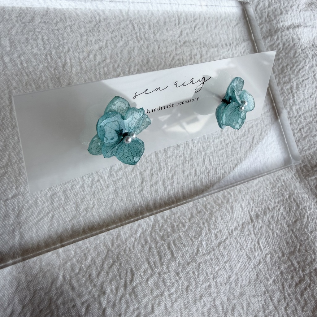 no.327 再販 ブルーライラックの紫陽花ピアス アジサイ パール ブルーグリーン ステンレス ピアス