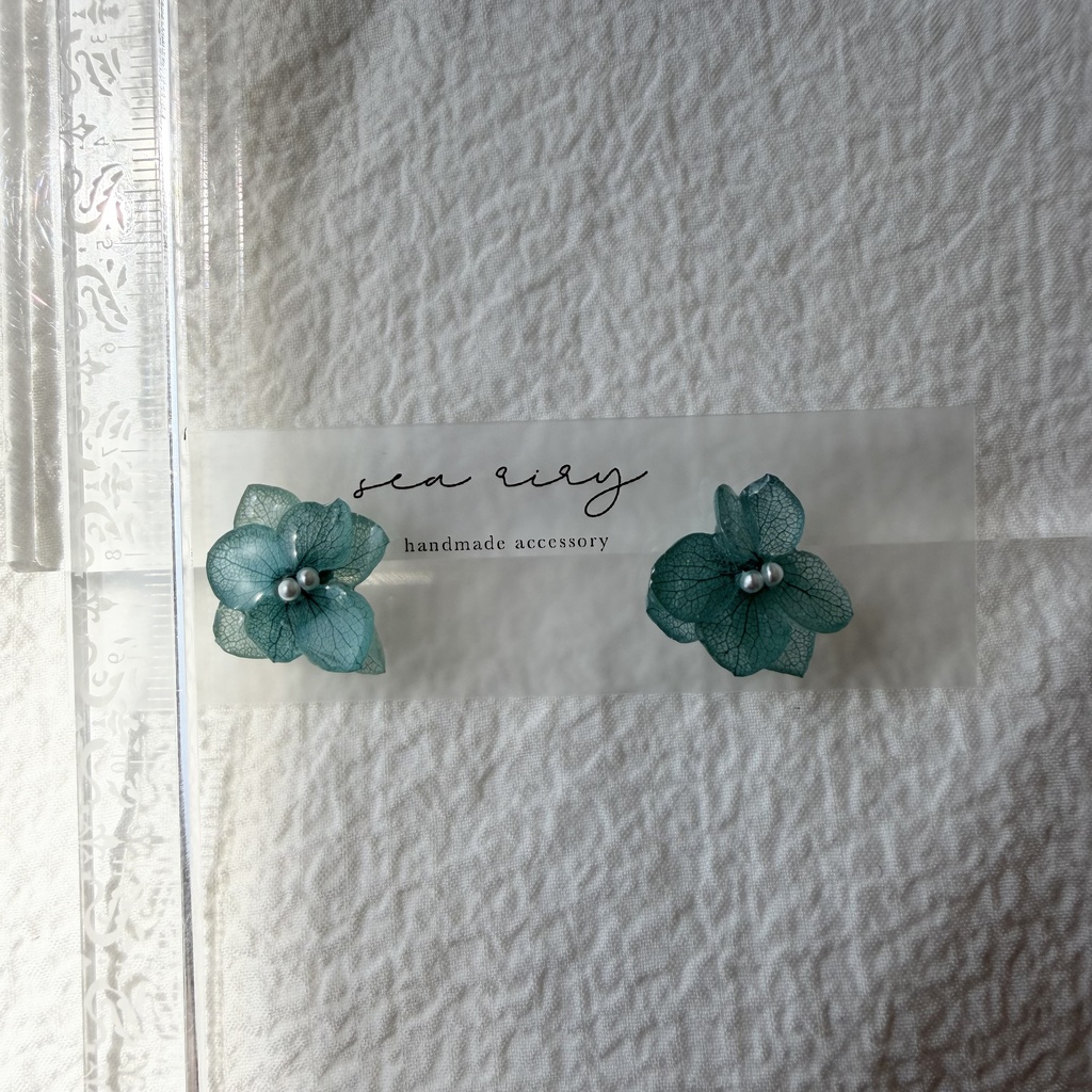 no.327 再販 ブルーライラックの紫陽花ピアス アジサイ パール ブルーグリーン ステンレス ピアス
