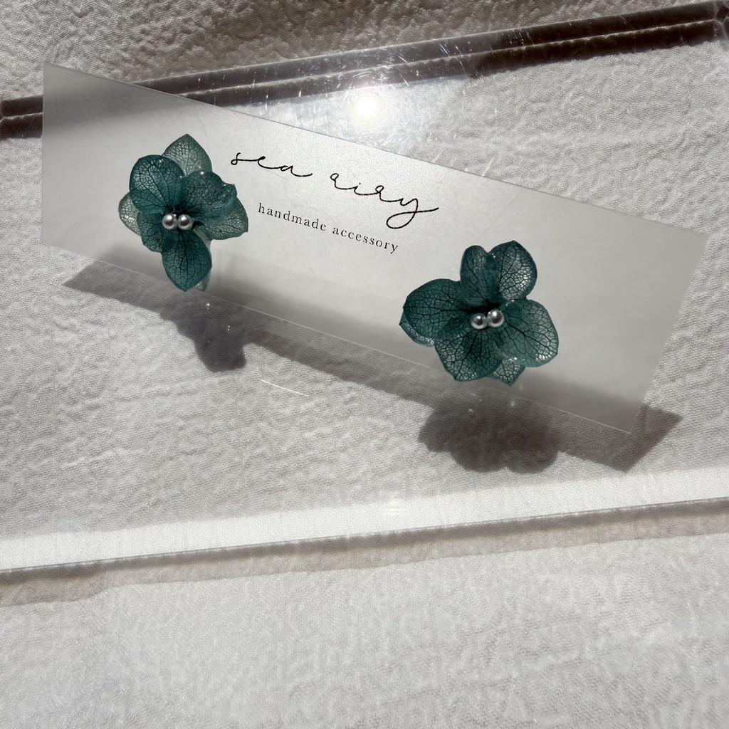 no.327 再販 ブルーライラックの紫陽花ピアス アジサイ パール ブルーグリーン ステンレス ピアス
