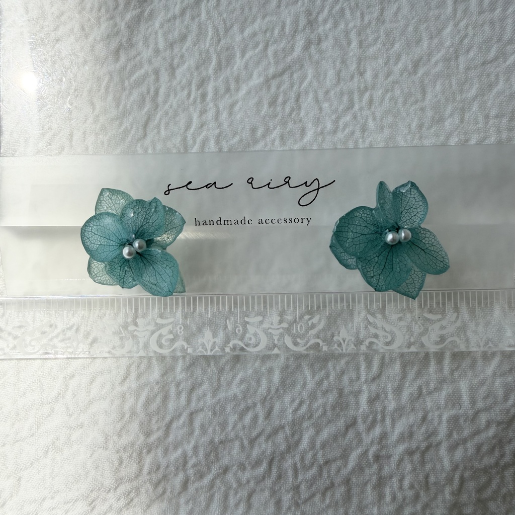 no.327 再販 ブルーライラックの紫陽花ピアス アジサイ パール ブルーグリーン ステンレス ピアス
